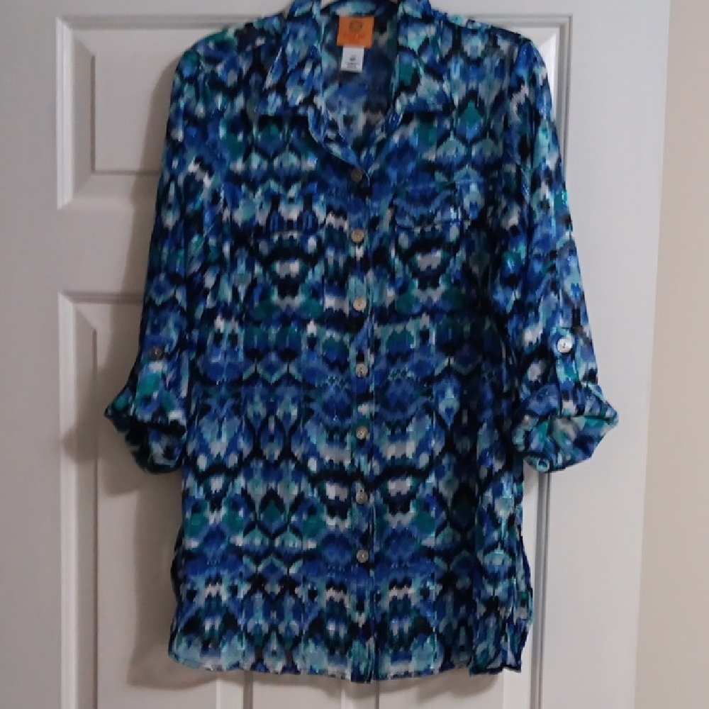 Beautiful Blue And Black Irridescent Blouse